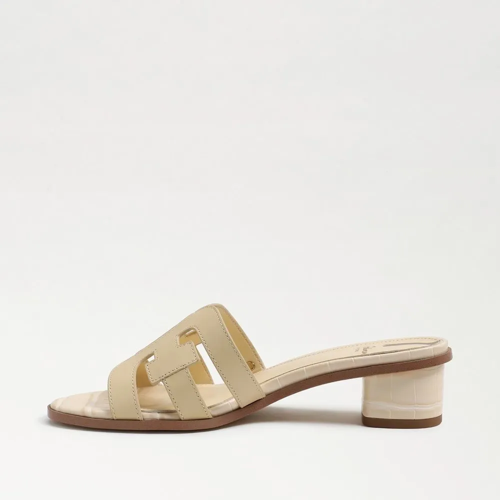 Sam Edelman Illie Eggshell Leather Slip On Open Rounded Toe Heeled Slide Sandals